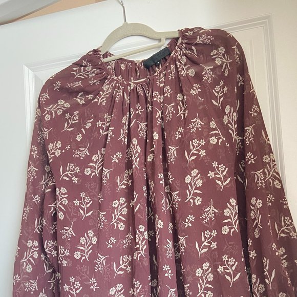 New No Tags Nili Lotan Silk Floral Blouse Size M Color Brow/Ivory - Picture 7 of 8